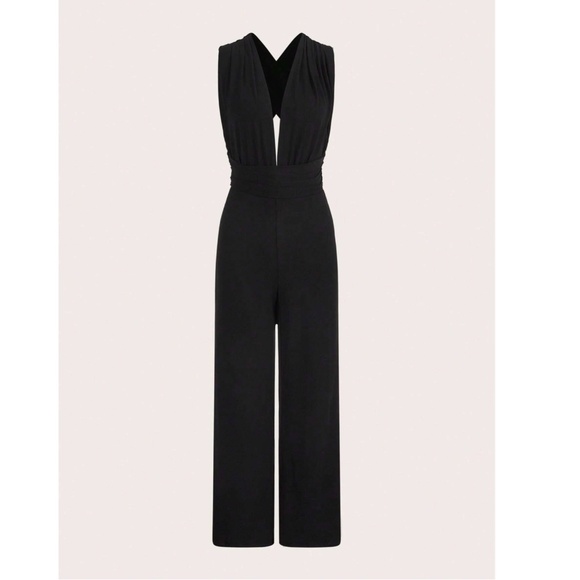 Multi Way Wrap Tie Top Black Elegant Jumpsuit Wide Long Leg Backless - Picture 14 of 16